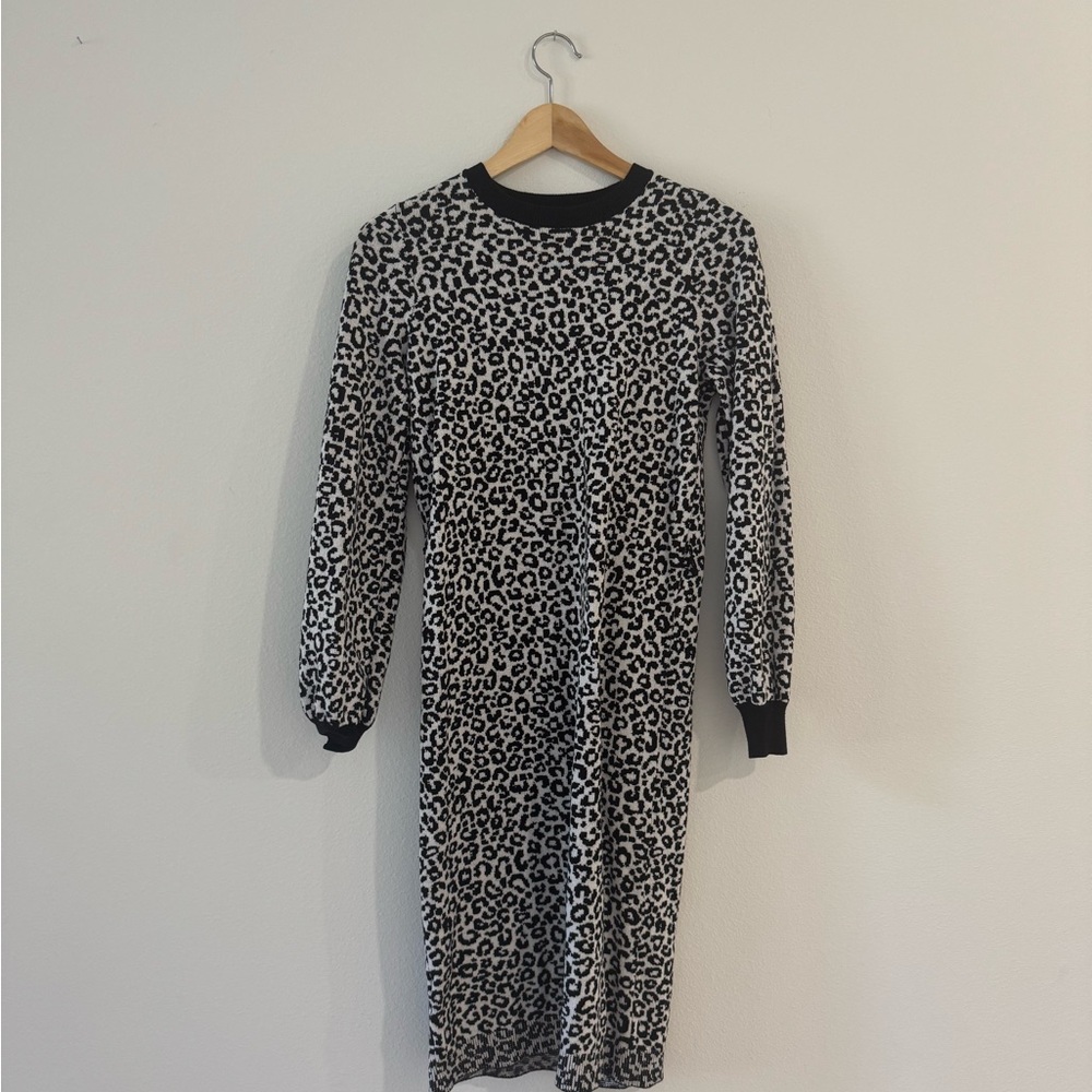 Ann Taylor Black and White Animal Print Long Sleeve Dress